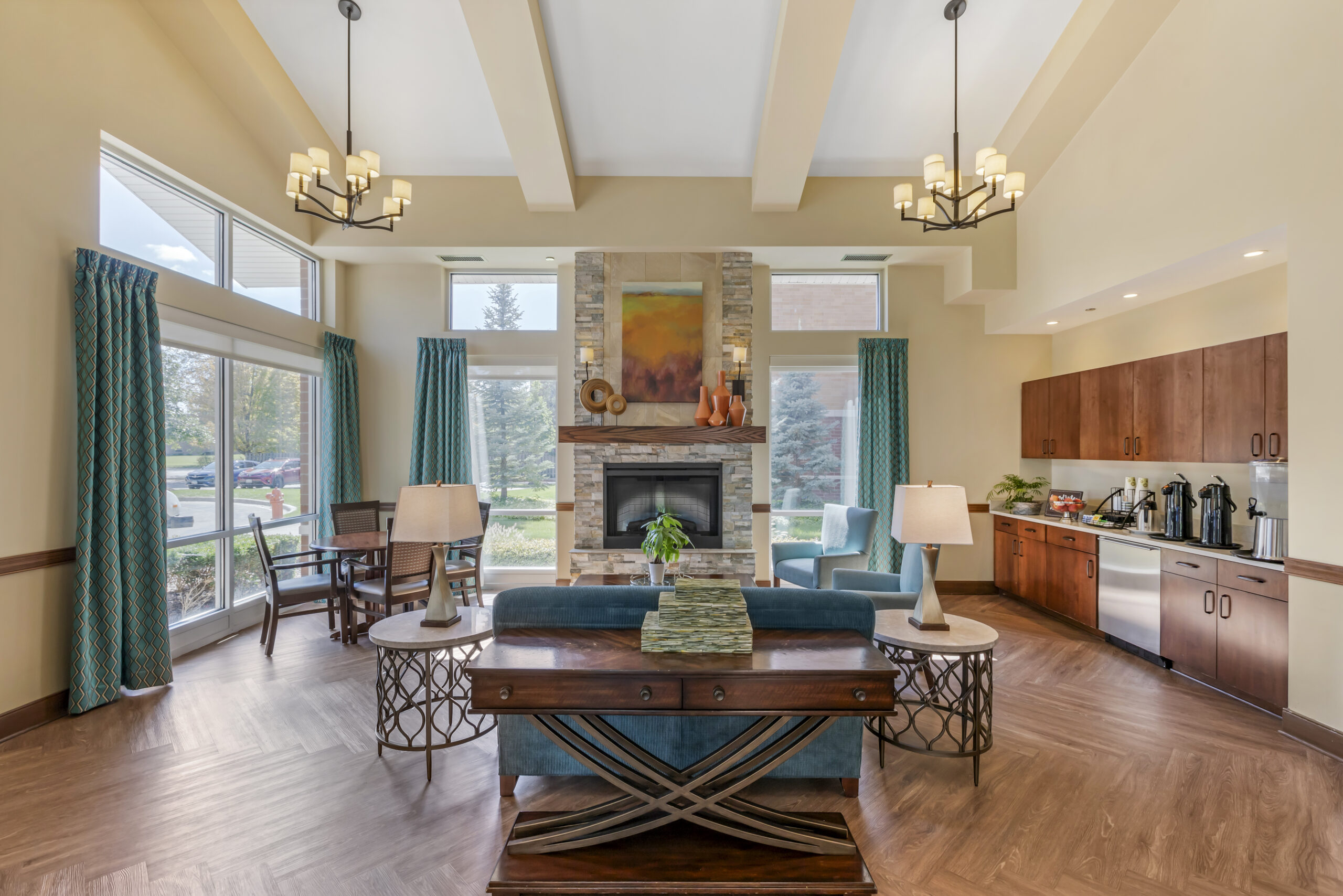 Common area with fireplace
